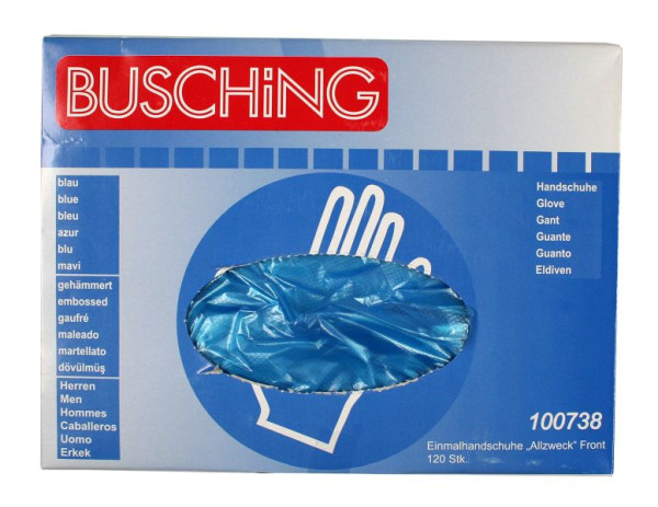 Busching Einmalhandschuhe "Allzweck" blau Entnahme vorne, 1 x Dispenserbox (á 120 ), VE: 10 Stück, 100738