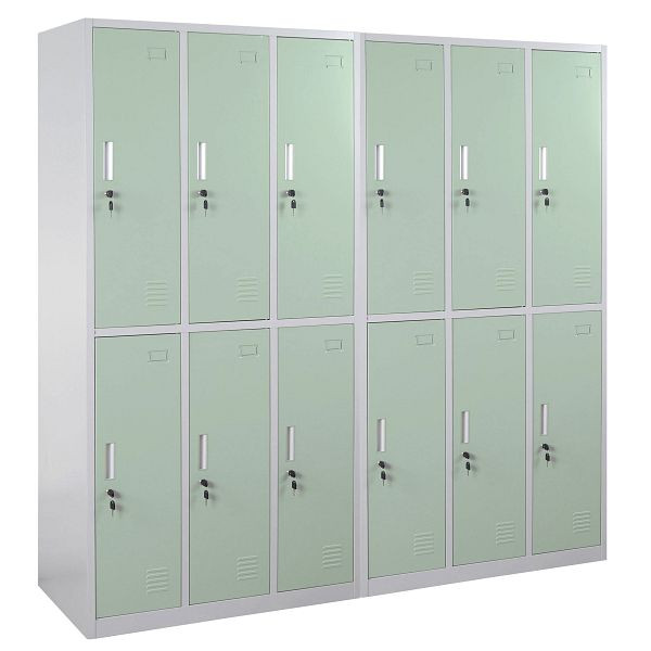Mendler Schließfach Boston T829, Schließfachschrank Wertfachschrank Spind, Metall 12 Fächer, grün, 2x54030