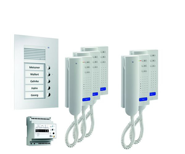 TCS Türkontrollsystem audio:pack UP für 5 Wohneinheiten, mit Außenstation PUK 5 Klingeltasten, 5x Türtelefon ISH3030, Steuergerät BVS20, PPU05-EN/02