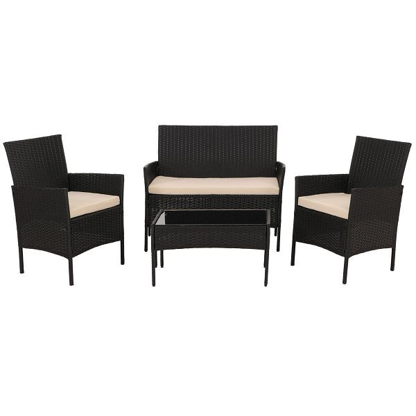Mendler Poly-Rattan Garten-Garnitur HWC-N98, Sitzgruppe Lounge-Set, Metall Glas Stoff/Textil (180g/m²), anthrazit, Kissen creme, 159069