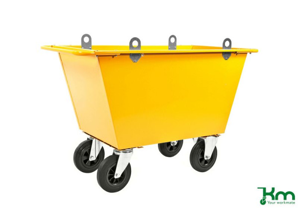 Kongamek Abfallwagen 400 l, 1390 x 740 x 870 mm, Gelb, 2 Bockrollen 2 Lenkrollen, mit Kranösen, KM143225-L