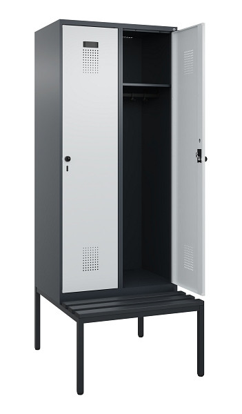 C+P Spind Evolo PLUS, 2 Abteile, 2120x800x815mm, 7016/7035, Haken 4, Drehriegel, Sitzfläche Kunststoff, Sitzbank, 0490507-22 S10071
