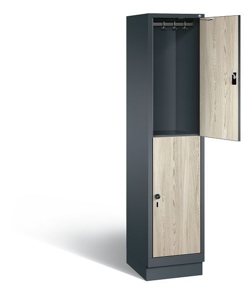 C+P Spind doppelstöckig Evolo, H1800xB420xT500mm, Farbe: Anthrazitgrau / Dekor Sen-Esche, 48320-12 S10105