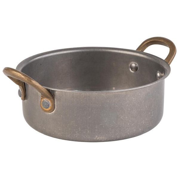 APS Serviertopf "SNACKHOLDER", Edelstahl, Ø 14 cm, Höhe 5 cm, 0,55 Liter, Antik-Edelstahl-Look, 40786