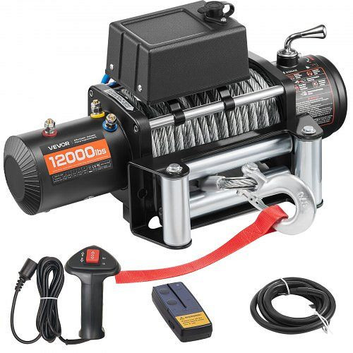 VEVOR Elektrische Seilwinde 5400 kg, 12 V, Φ 9,1 mm x 26 m Stahlseil, kabellose/kabelgebundene Fernbedienung, für SUV Jeep Boot, GSSDDJP12000FOZ31001V9