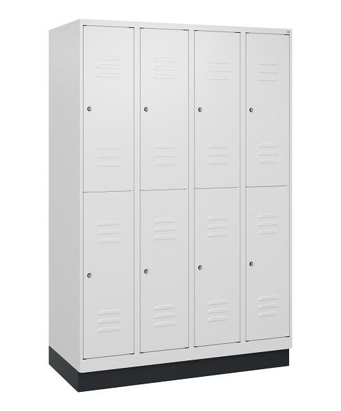 C+P Doppelstöckiger Spind Classic PLUS, Sockel, 4 Abteile, 1800x1200x500mm, 9016/9016, Zylinderschlösser, 0803207-40 S10029