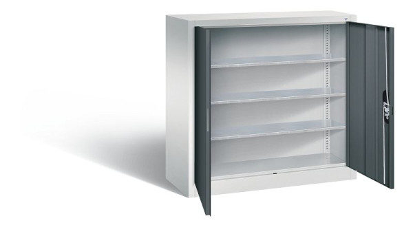 C+P Magazinschrank Serie 13, H1000xB1000xT420mm, Farbe: Lichtgrau / Anthrazitgrau, Muldengriff, 133944-21 S10041
