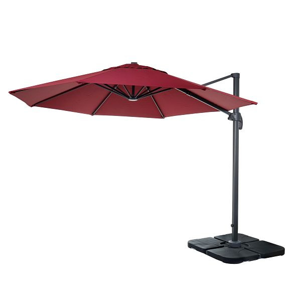 Mendler Gastronomie-Ampelschirm HWC-A96, Sonnenschirm, rund Ø 3m Polyester Alu/Stahl 23kg, bordeaux mit Ständer, 138537+31831