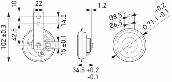 HELLA Horn, HELLA ESSENTIAL HORN S70 SET, 12V, 108dB(A), Frequenzbereich: 380/480Hz, Tiefton/Hochton, Gehäusefarbe: schwarz, VE: 2, 3AL 012 588-011