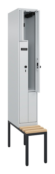 C+P Z-Spind Evolo PLUS, Bank, 2 Fächer, 2120x300x815mm, 7035/7035, Drehriegel, Sitzfläche Buche-Hartholz, Sitzbank, 0490537-102 S10008