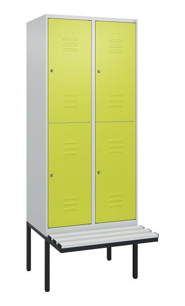 C+P Doppelstöckiger Spind Classic PLUS, 2 Abteile, 2120x800x815mm, 7035/0024, Zylinderschlösser, schwebende Sitzfläche, 0803407-22 S10025