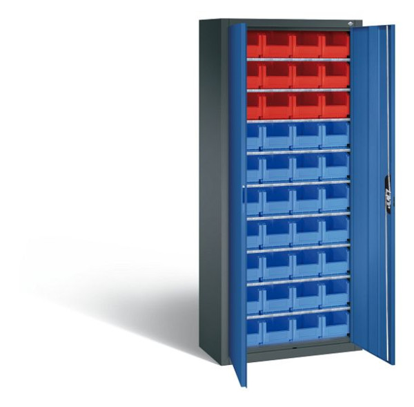 C+P Magazinschrank Serie 13, H1690xB700xT300mm, Farbe: Anthrazitgrau / Enzianblau, Muldengriff, 133413-28 S10035