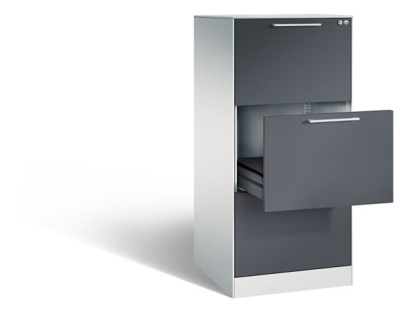 C+P Karteischrank Asisto, H1310xB562xT600mm, Farbe: Lichtgrau / Schwarzgrau, Bügelgriff, 146224-322 S10019