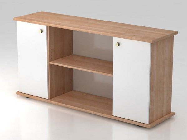 Hammerbacher Sideboard 2 Türen 166cm Streifengriff Nussbaum/Weiß, 166,1x44,8x84 cm (BxTxH), VSB2T/N/W/SG