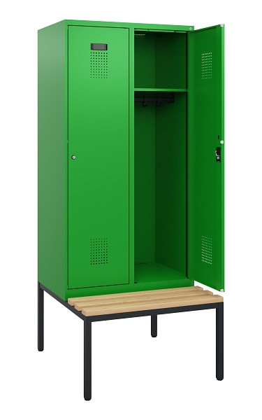 C+P Spind Evolo PLUS, 2 Abteile, 1950x800x815mm, 6037/6037, Zylinderschloss, Sitzfläche Buche-Hartholz, Sitzbank, 0490505-22 S10053