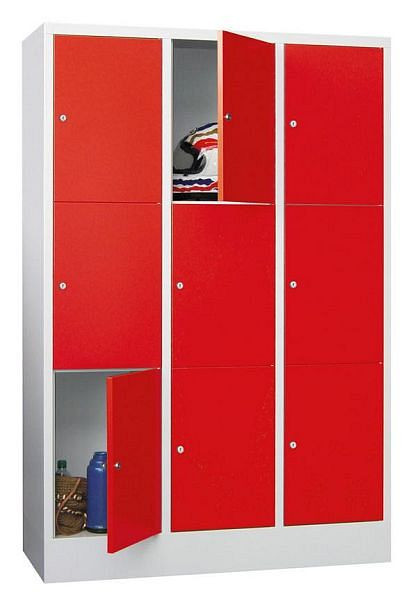 Pavoy Schließfachschrank mit Sockel 1850/500/1200, 3b x 3h, Zylinderschloss, Abteilbreite 400, glatte Türen, 61265-334-401-910303
