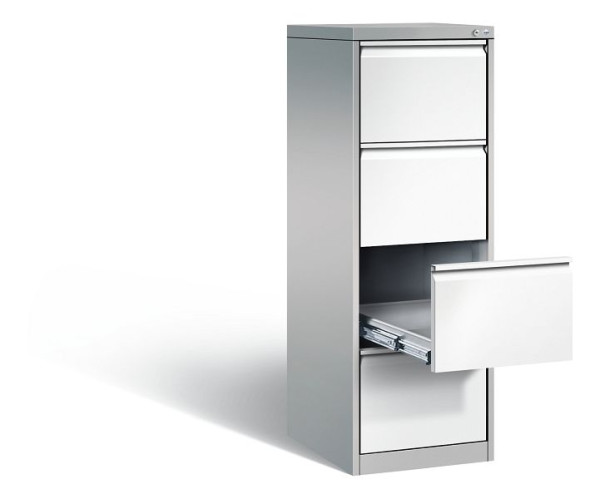 C+P Karteischrank Acurado, H1357xB433xT590mm, Farbe: Weißaluminium / Verkehrsweiß, Griffleiste, 12434-321 S10033