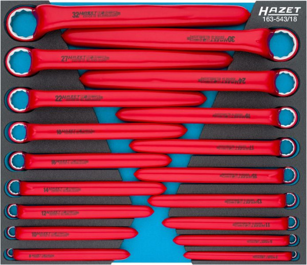 Hazet Ringschlüssel Satz, schutzisoliert, Außen-Doppel-Sechskant Profil, 7 - 32, Anzahl Werkzeuge: 18, 163-543/18