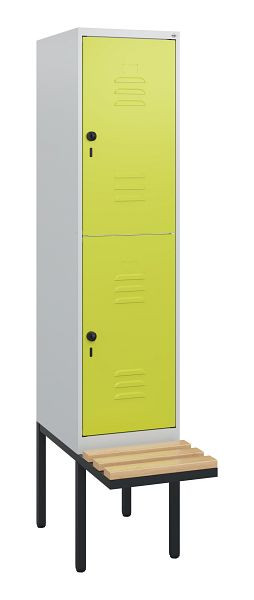 C+P Doppelstöckiger Spind Classic PLUS, 1950x400x815mm, 7035/0024, Drehriegel, Sitzleisten aus Buche, schwebende Sitzfläche, 0803405-12 S10010