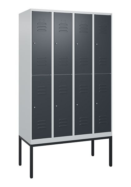 C+P Doppelstöckiger Spind Classic PLUS, Gestell, 4 Abteile, 2120x1200x500mm, 7035/7016, Zylinderschlösser, 0803307-40 S10023