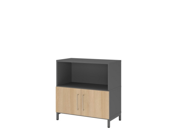 Hammerbacher Regal/Türen, 2OH, Sockel, graphit/eiche, VFW28T1KU/G/E/BS