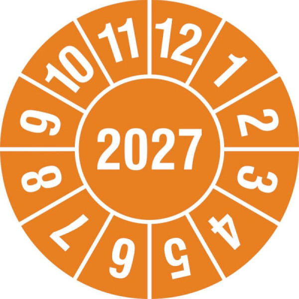 Stein HGS Prüfplaketten mit Jahresfarbe (1 Jahr), Ø 30 mm, orange, 2027, Jahreszahl 4-stelli, 31.3681-27