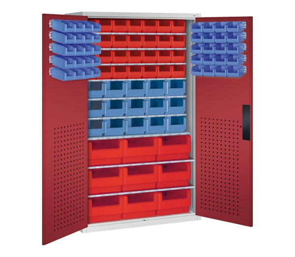 C+P Magazinschrank Serie 13, H1950xB1100xT535mm, 7035/3003, 92 Sichtlagerkästen, 130276-65 S10107