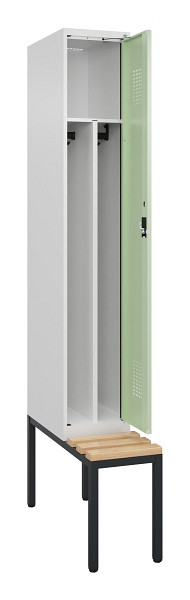 C+P Spind Evolo PLUS, 1 Abteile, 2120x300x815mm, 9016/6019, Haken 4, Zylinderschloss, Sitzfläche Buche-Hartholz, Sitzbank, 0490507-10F S10047