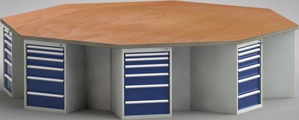 KLW Standard-Werkbank in Achteckform mit Buchen-Multiplexplatte in 8-Eck-Form 3259 x 3259 x 40 mm L x B x S, 3-teilig, WS670N-1350M40-E0001