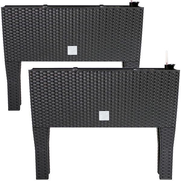 DEUBA Hochbeet 2er-Set Polyrattanoptik Anthrazit 60x25x46cm Bewässerungssystem, 994562