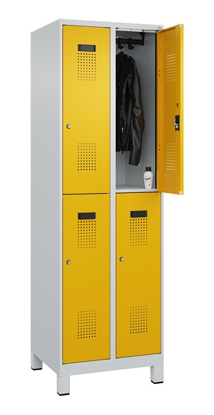 C+P Doppelstöckiger Spind Evolo PLUS, mit Füßen, 4 Fächer, 1950x600x500mm, 7035, Frontfarbe RAL 1004 Goldgelb, Zylinderschloss, 049310-20 S10027