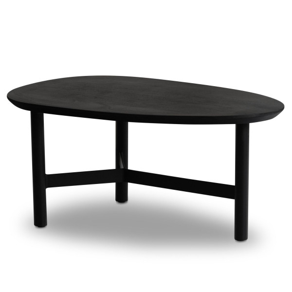 Wohnling Couchtisch 86x50x37 cm Mango Massivholz/Metall Schwarz Sofatisch, Design Wohnzimmertisch Nierenform, WL6.801