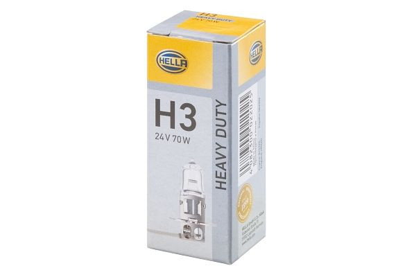 HELLA Halogen-Glühlampe, H3, Heavy Duty, 24V, 70W, Sockelausführung Glühlampe: PK22s, Schachtel, 8GH 002 090-253