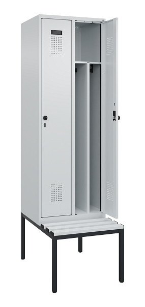 C+P Spind Evolo PLUS, 2 Abteile, 2120x600x815mm, 7035/7035, Drehriegel, Sitzfläche Kunststoff, Sitzbank, 0490507-20F S10067