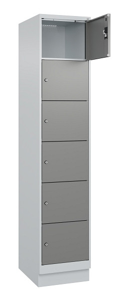 C+P Schließfachschrank Evolo PLUS, mit Sockel, 6 Fächer, 1950x400x500mm, 7035/00, Frontfarbe 0005000 RDS Stahlgrau, 049020-126 S10014