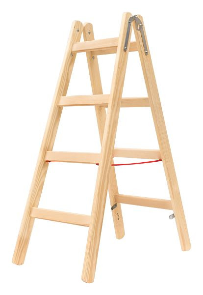 HYMER Holz-Sprossenstehleiter, beidseitig begehbar, 2x4 Sprossen, Länge 1,24 m, 7141008