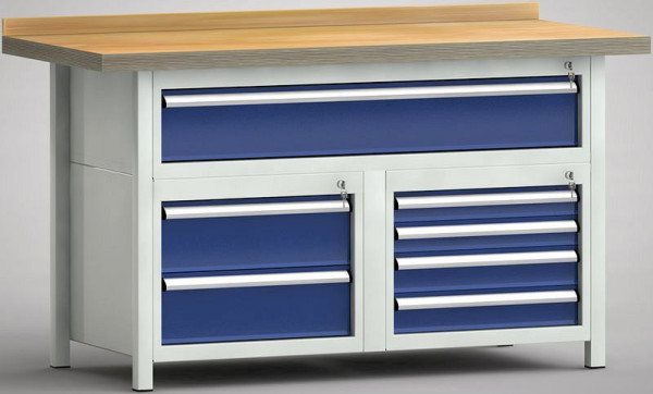 KLW Profi-Werkbank - 1500 x 700 x 905 mm L x T x H (ERGO-Version), Oben 175EA, Unten L: 2x175EA, R: 2x75EA/2x100EA, WPK55E-1500M45-E7022