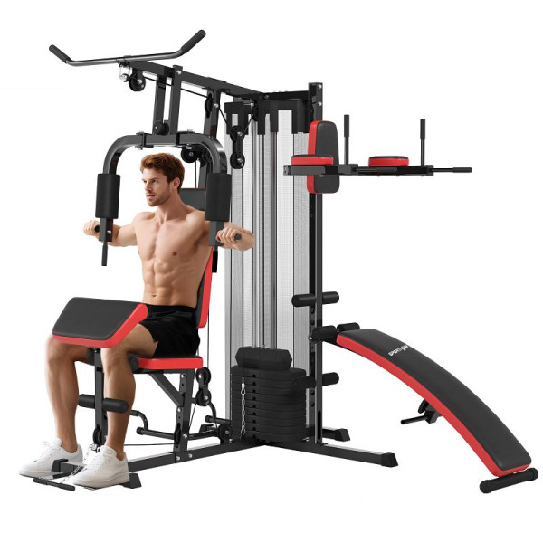 SPORTNOW Mehrzweck-Trainingsstation mit 65 kg Gewichtsblock, verstellbar, fürs Heimtraining, Stahl, Kunstleder, A91-290V01BK
