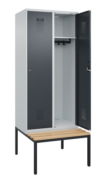 C+P Spind Evolo PLUS, 2 Abteile, 2120x800x815mm, 7035/7016, Haken 4, Zylinderschloss, Sitzfläche Buche-Hartholz, Sitzbank, 0490507-22 S10039