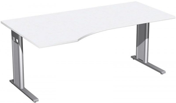 geramöbel PC-Schreibtisch links starr, C Fuß Blende optional, 1800x1000x720, Weiß/Silber, N-648306-WS