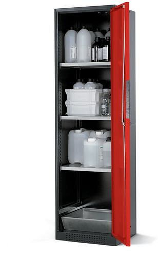 asecos Chemikalienschrank Systema CS-53R, Korpus anthrazit, rot, 3 Einlegeböden und Bodenwanne, 202576