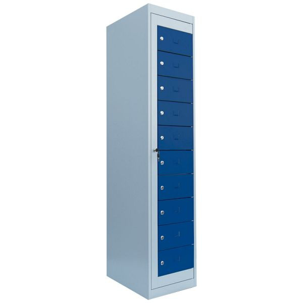 Lüllmann Verteilerschrank, 1 Abteil, 10 Fächer, 1800 x 400 x 500 mm, lichtgrau/enzianblau, 526101