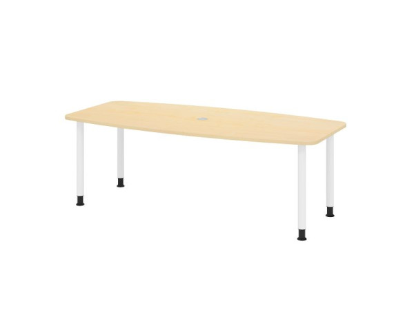 Hammerbacher Konferenztisch KT22C, 220 x 105 cm, Platte: Ahorn, 25mm dick, Vier-Fuß-Gestell Weiß, Rundrohr 6 cm, Arbeitshöhe 72-74 cm, VKT22C/3/W