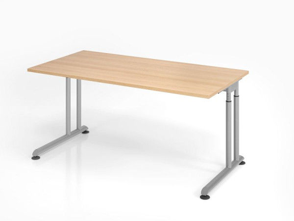 Hammerbacher Schreibtisch ZS16, 160 x 80 cm, Platte: Eiche, 25 mm dick, ABS-Dickkante, Rechteckform, Silber, VZS16/E/S