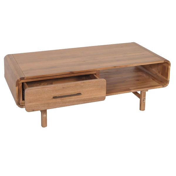Mendler Couchtisch HWC-M47, Wohnzimmertisch Beistelltisch Sofatisch, Schublade, Akazie Massiv-Holz gebeizt 44x125x60cm 25kg, 105012