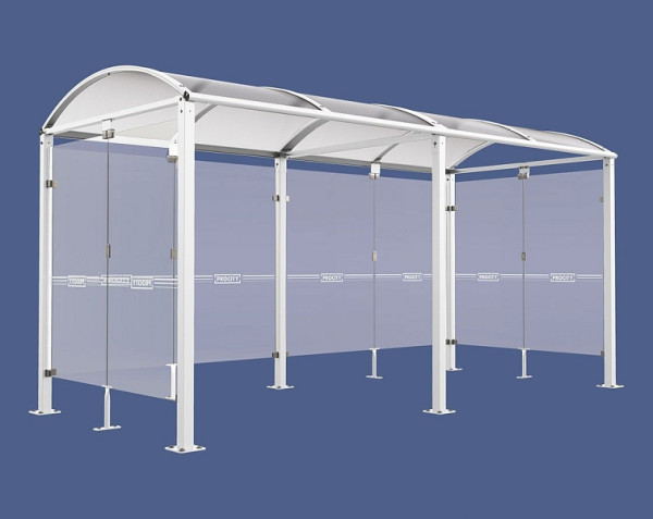 Procity Fahrradüberdachung Vierkantrohr "M" Grundmodell + Erweiterung + Rückwand + Seitenverkleidung, Feste Pfosten auf Bodenplatten, RAL 9010, 529023.9010