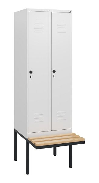 C+P Umkleidespind Classic PLUS, 2 Abteile, 1950x600x815mm, 9016/9016, Drehriegel, Buche-Sitzleisten, 0800405-20 S10014
