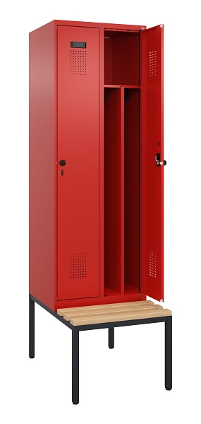 C+P Spind Evolo PLUS, 2 Abteile, 2120x600x815mm, 3020/3020, Drehriegel, Sitzfläche Buche-Hartholz, Sitzbank, 0490507-20F S10025