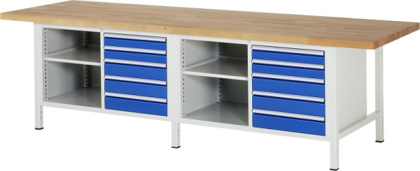 RAU Werkbank Serie 8000 - Modell 8464, B3000 x T900 x H840-1040 mm, Systemunterbau B2425 x T850 x H800-1000 mm, 03-8464A2-309B4H.11