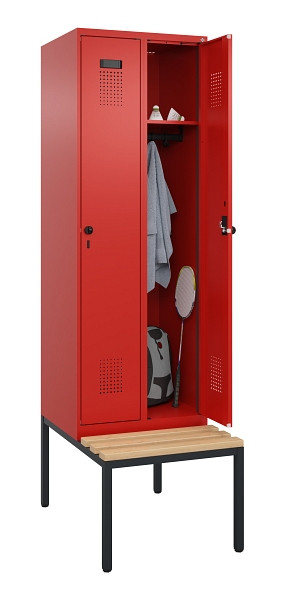 C+P Spind Evolo PLUS, 2 Abteil, 2120x600x815mm, 3020/3020, Drehriegel, Sitzfläche Buche-Hartholz, Sitzbank, 0490507-20 S10025